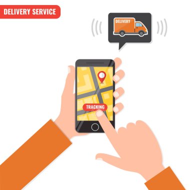 El teslim izlemek için smartphone tutar. Takip sistemi.