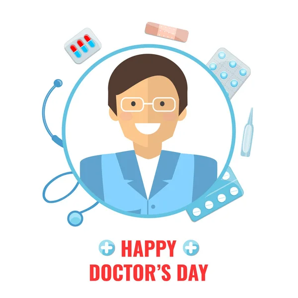 Χαρούμενος ο γιατρός ημέρα έννοια — Διανυσματικό Αρχείο