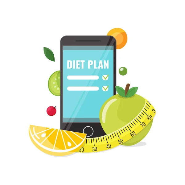 Telefono con app di piano di dieta — Vettoriale Stock