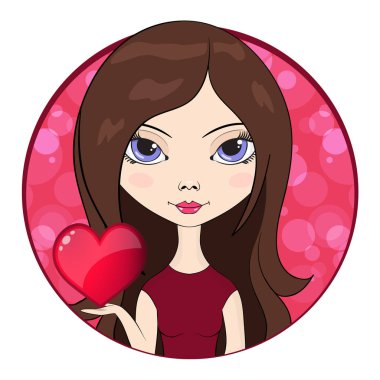 Kız bir kalp ver. Sevgi ve Sevgililer günü hediyesi s sembolü.