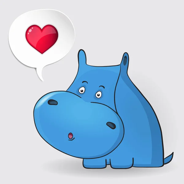 Hippopotamus thinking about love. Speech bubble with heart. Valentines greeting card. Love concept. — Stock Vector