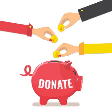 Eller bağışlar için bir domuz bankada altın atar.