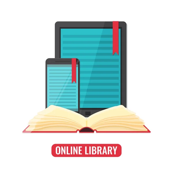 Tableta informática y smartphone con aplicación de lector de libros — Vector de stock