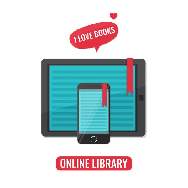 Computador tablet e smartphone com leitor de livros. Eu amo o conceito de livros —  Vetores de Stock