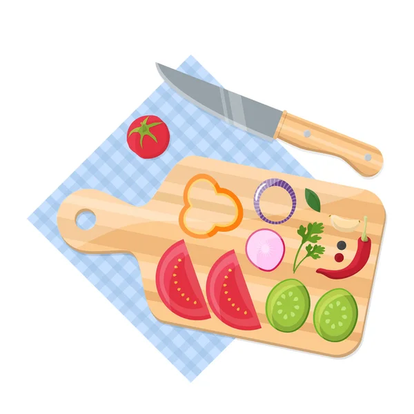 烹饪食品的概念。天然蔬菜切割板和把. — 图库矢量图片