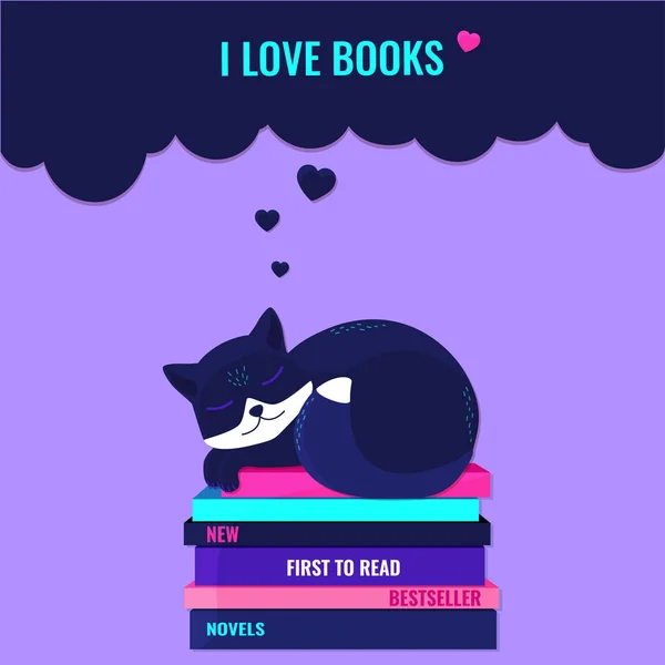 Me encantan los libros, leer libros concepto . — Vector de stock