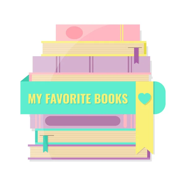 Mijn favoriete boeken-concept. Stapel boeken en bladwijzer — Stockvector