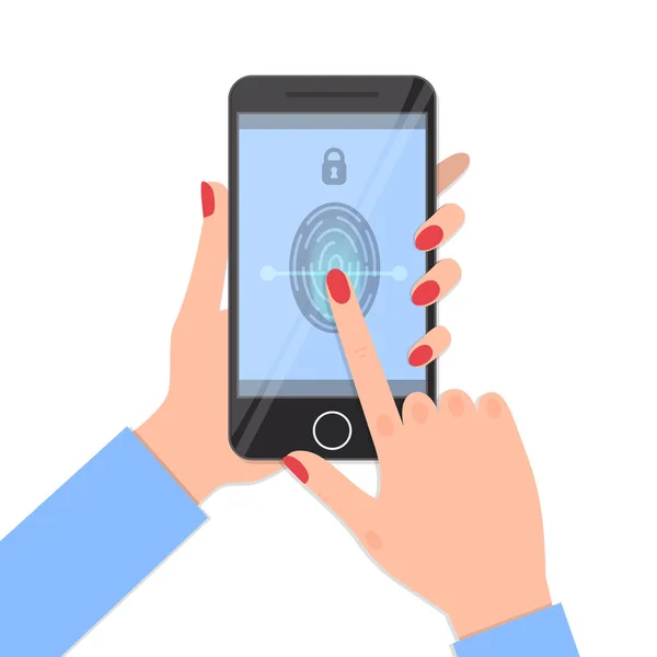 Fingerabdruck-Identifikation auf Smartphone. — Stockvektor