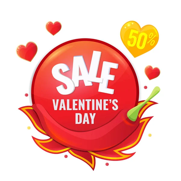 Fröhliche Valentinstag Verkauf roter Kreis Banner mit Chili-Pfeffer und Flammenzunge. — Stockvektor