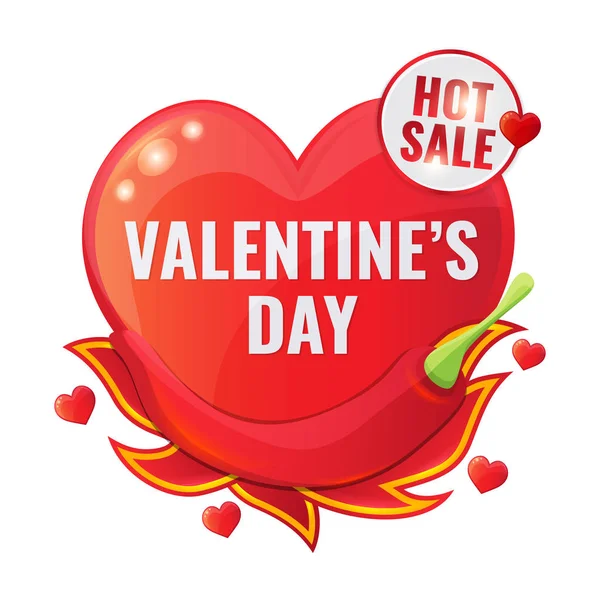 Fröhlicher Valentinstag Verkauf rotes Banner in Herzform mit Chilipfeffer und Flammenzunge. — Stockvektor