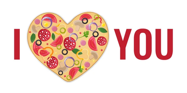 Valentijnsdag kaart ontwerp. Pizza hart. Pizza liefde concept — Stockvector
