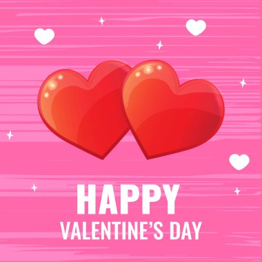 Sevgililer günün kutlu olsun. Pembe desenli arka planda iki kırmızı kalp. Aşk, aşk konsepti.