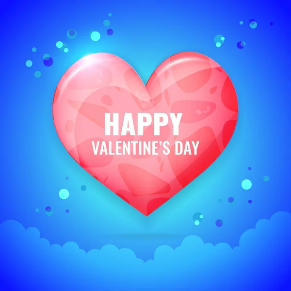 Feliz tarjeta de San Valentín. corazón rojo sobre fondo azul con nubes. Amor, concepto romántico . — Vector de stock