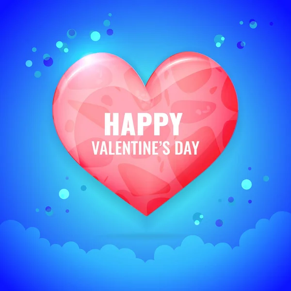 Happy Valentines day card. red heart on blue background with clouds. Love, romantic concept. — 스톡 벡터