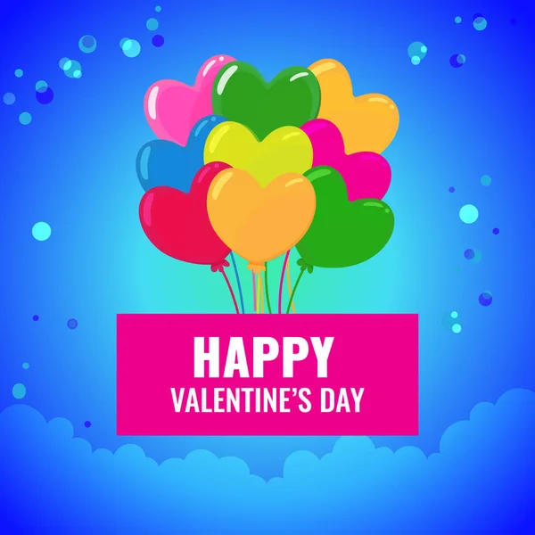 Buon San Valentino card. molte palline colorate su sfondo sfumato blu con nuvole . — Vettoriale Stock