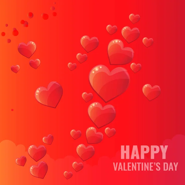 Joyeux Valentines carte de jour. Beaucoup de cœurs rouges sur fond dégradé rouge avec des nuages. Amour, concept romantique . — Image vectorielle