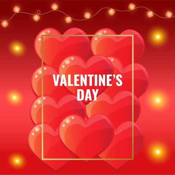 Joyeux Valentines carte de jour. Beaucoup de cœurs rouges sur fond dégradé rouge avec bordure blanche, guirlande. Amour, concept romantique . — Image vectorielle
