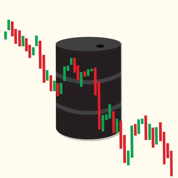 Barile di olio e candeliere grafico grafico. Prezzo del petrolio concetto . — Vettoriale Stock