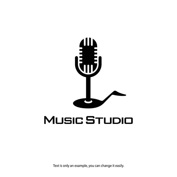 Müzik kayıt stüdyo logo. Mikrofon ve Not vektör simgesi.