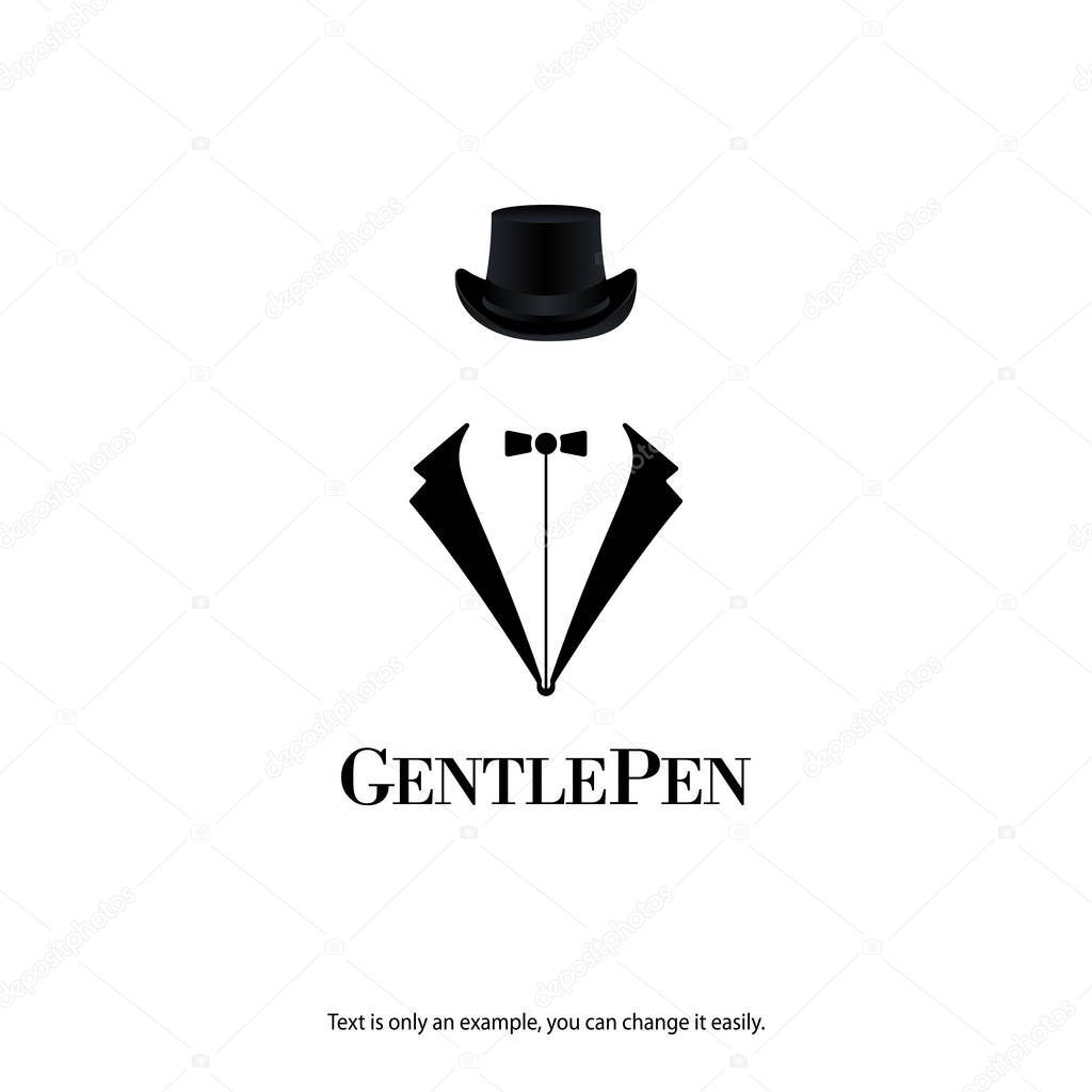 Fountain pen and gentleman icon for writers, publishers and schools. Minimal vector logo eps10.