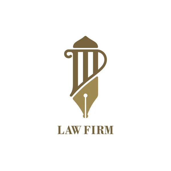 Logotipo de servicio legal con pilar y pluma estilográfica. Vector illustrati — Vector de stock