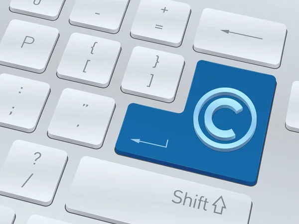 Concetto di copyright 3d sul pulsante della tastiera bianca del computer . — Vettoriale Stock
