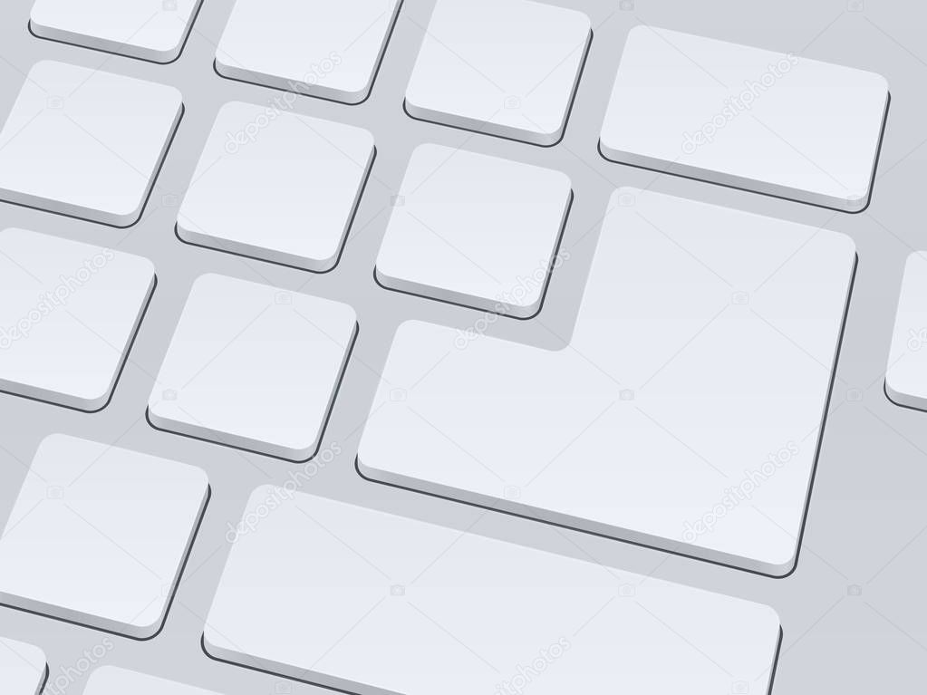 White blank computer keyboard. Close up image. Vector illustrati