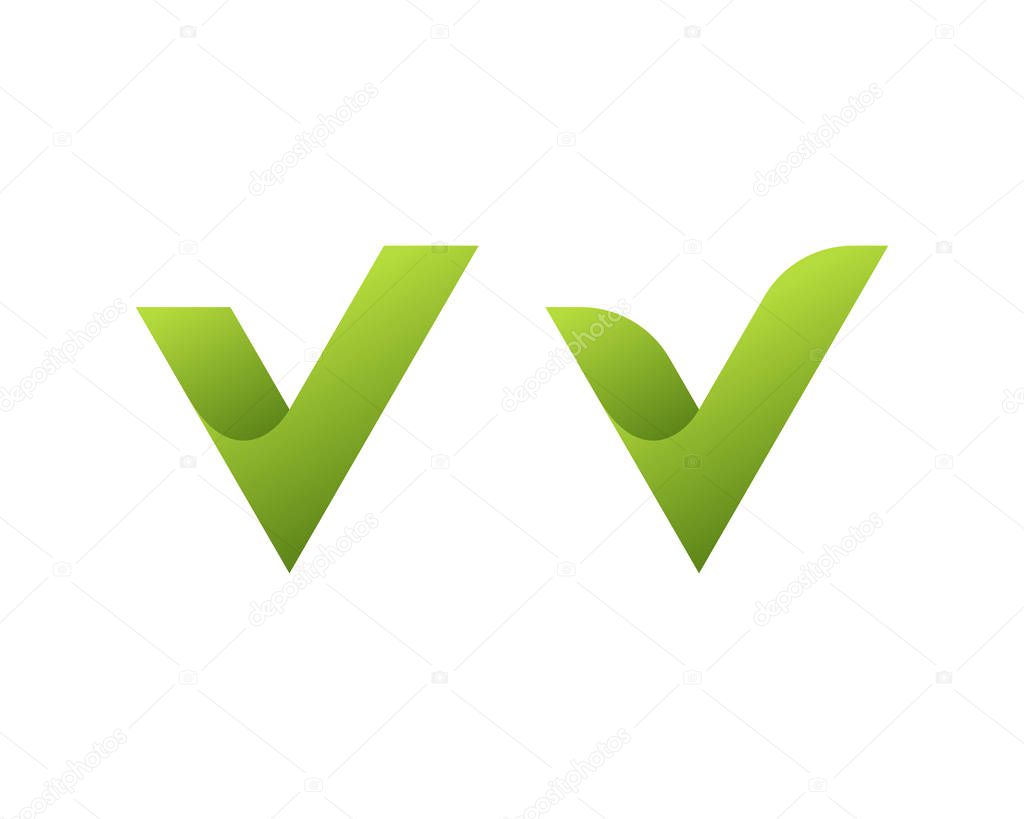 Green letters V with check marks on white background. Logo templates in twisted ribbon form.