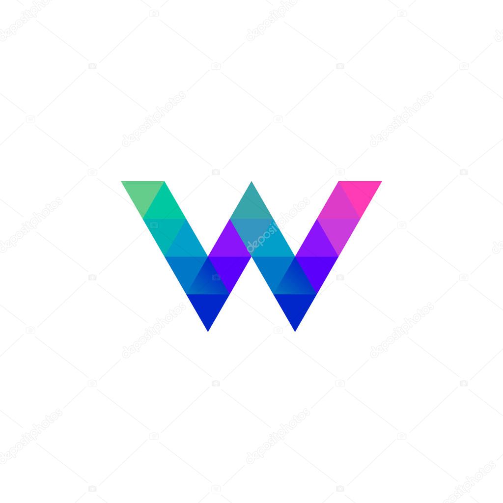 Letter W icon with mosaic pattern. Abstract logo template in rainbow colors.