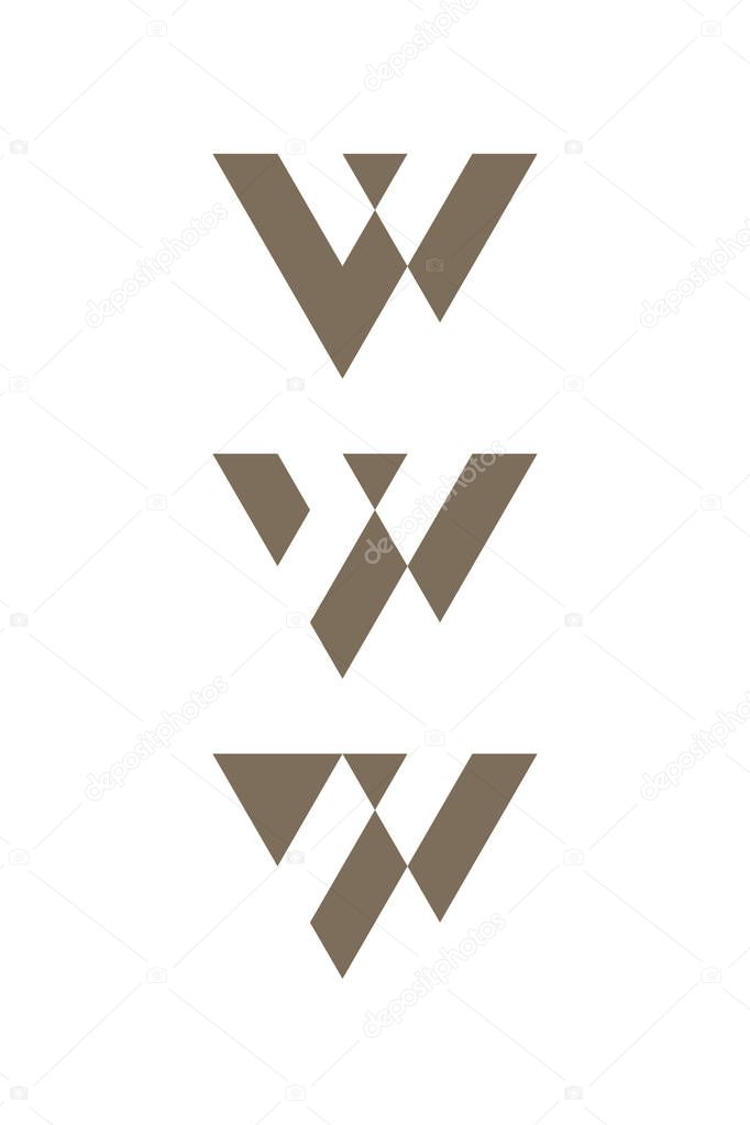 Cutout sliding letter W icons on white background. Abstract business logo designs.