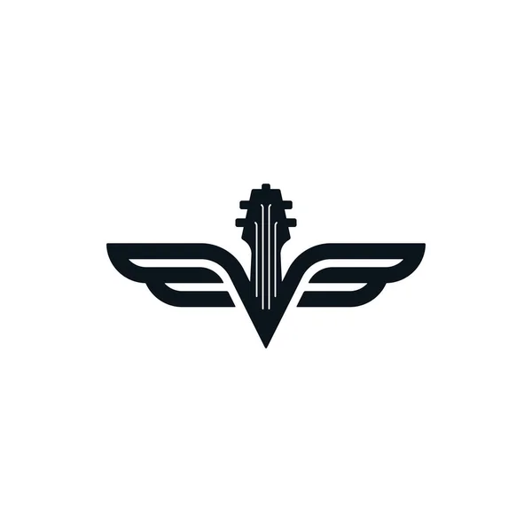 Icono de diapasón con alas símbolo de guitarra música logotipo plantilla — Archivo Imágenes Vectoriales