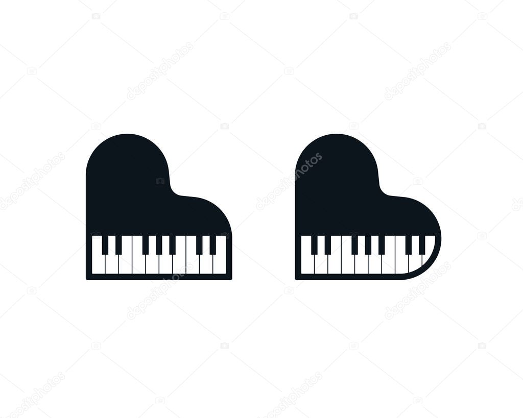 Piano symbols in classic and heart shape forms. Musical instruments icons design.