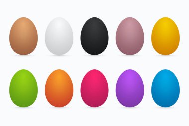 Beyaz arka planda renkli paskalya yumurtaları. Üç boyutlu yumurta simgesi.