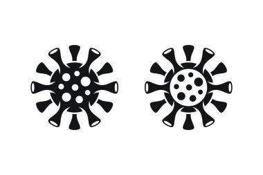 Romanı Coronavirus doldurdu ve virüs sembollerini özetledi. Beyaz arkaplanda Covid-19 minimal simgeleri.