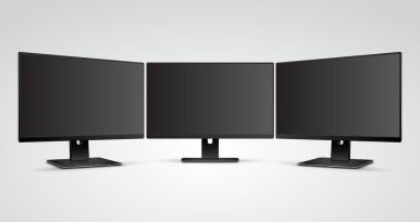 Mockup üç bilgisayar monitörleri Ultra ince ekran kenarlık boş ekran