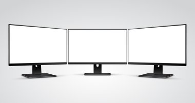 Üç bilgisayar monitörleri Mockup beyaz boş ekran ile