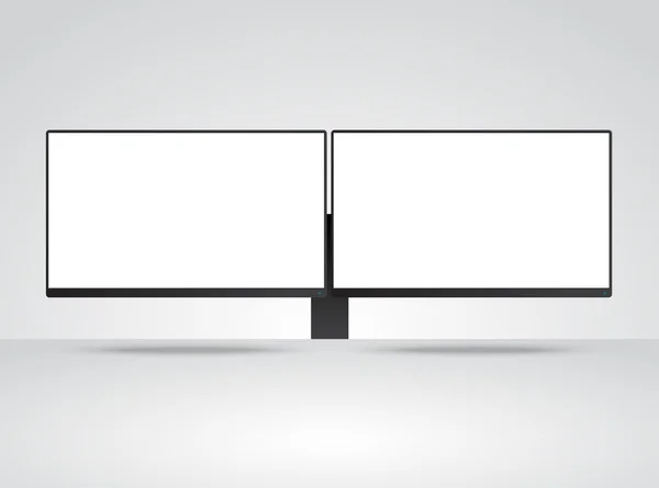 Două panouri de monitoare de calculator Mockup cu ecran alb gol — Vector de stoc