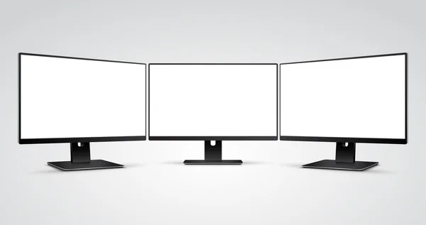 Üç bilgisayar monitörleri Mockup beyaz boş ekran ile