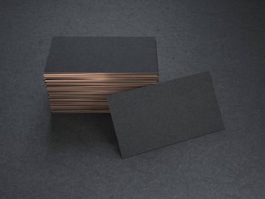 Kartvizit mockup siyah arka plan, 3d render üzerine boş siyah ve altın