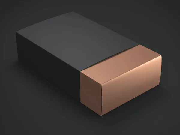 Золота коробка з чорною обкладинкою. 3D візуалізація — стокове фото
