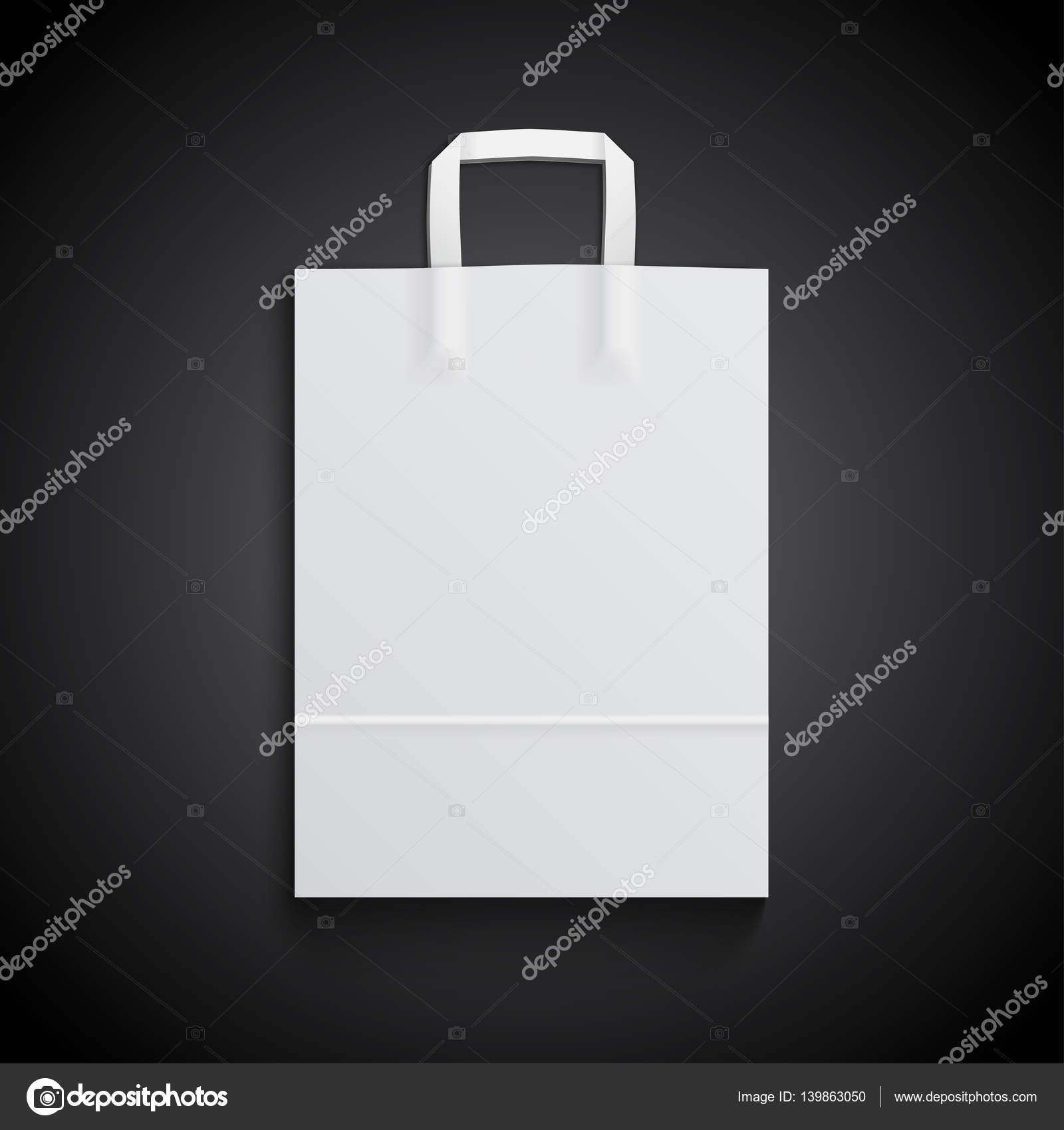 Download White Paper Bag Mockup With Handles For Branding On Black Background Vector Image By C Customdesigner Vector Stock 139863050