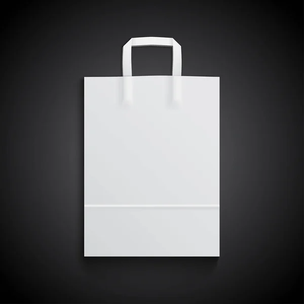 黒い背景にブランディングのためのハンドル付きホワイト ペーパー バッグ モックアップ — ストックベクタ