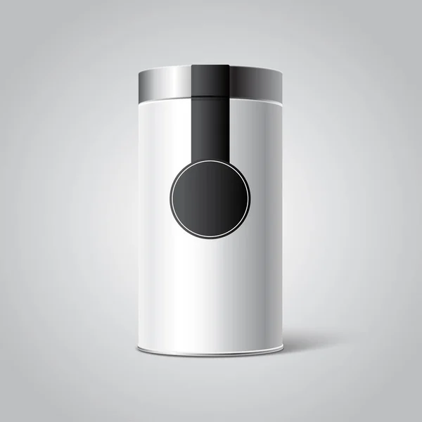 Mockup de White Tin peut emballage avec autocollant. Placez votre design . — Image vectorielle