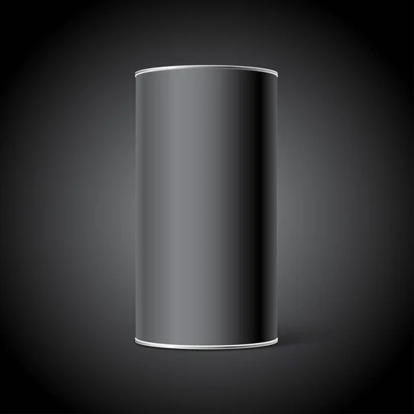 Mockup of Black matte Blank Tin can packaging on black background. Tea, coffee, dry products, gift box. — Stock Illustration Mockup of Black matte Blank Tin can packaging on black background. Tea, coffee, dry products, gift box. Stock Vector