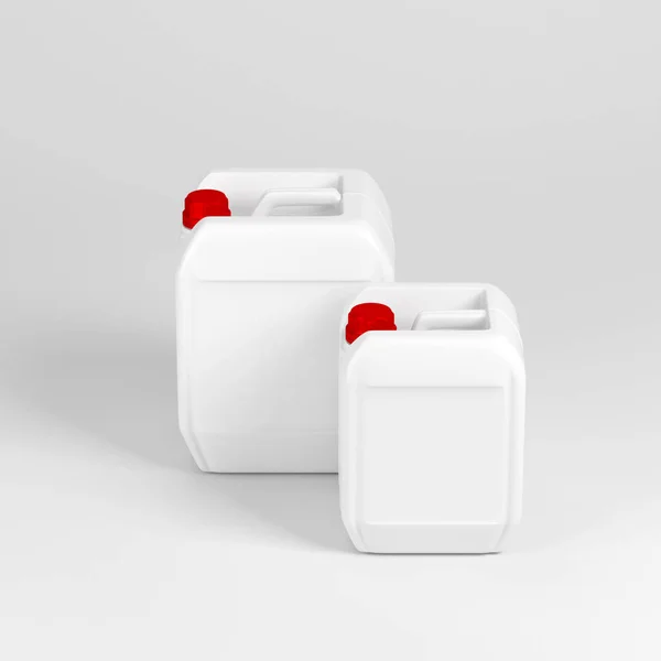 Дві білі пластикові каністри різного розміру — стокове фото