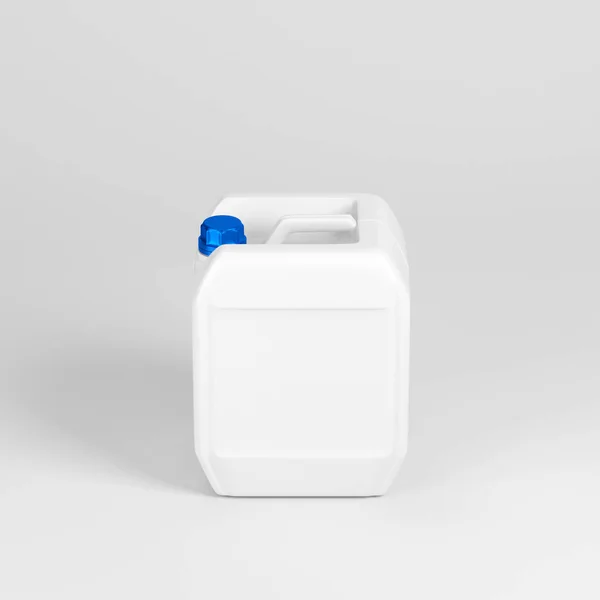 Witte plastic jerrycan jerry can met blauwe deksel — Stockfoto