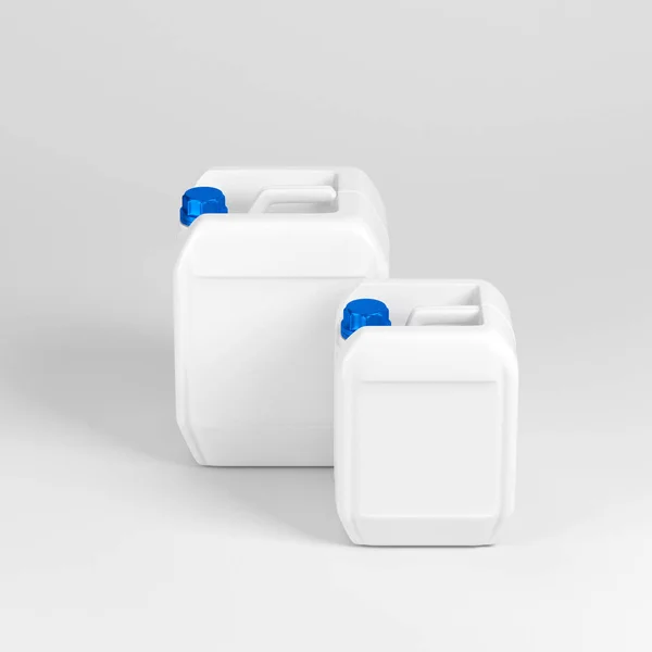 Dwa białe plastikowy pojemnik kanistra w różnych rozmiarach — Zdjęcie stockowe