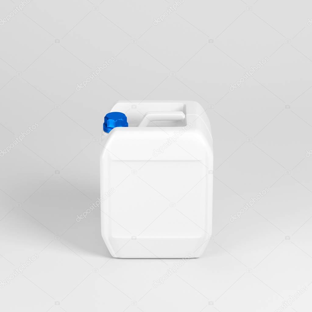 White plastic canister jerry can with blue lid
