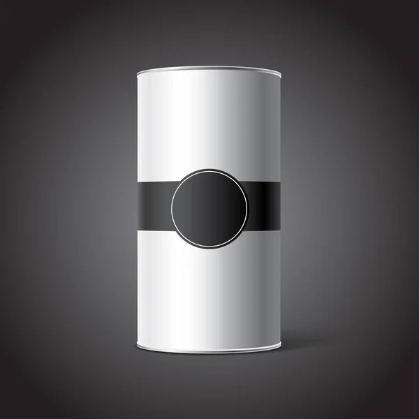 Branco Blank Tincan embalagem mockup com preto Tag — Vetor de Stock