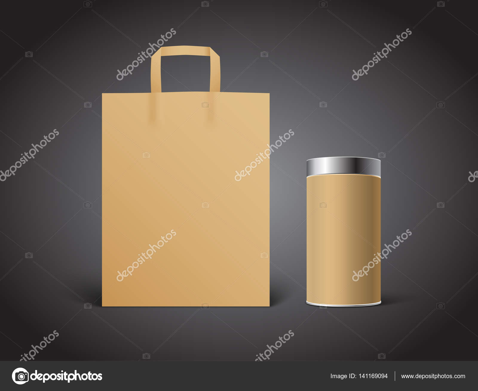 Download Brown Kraft Paper Bag Mockup With Brown Cardboard Blank Tincan Vector Image By C Customdesigner Vector Stock 141169094